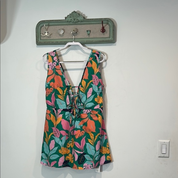 Cupshe Colorful Tropical Leaf Print Sleeveless plunging v neck Dress Mini small - Picture 1 of 4